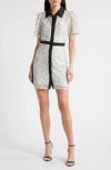 Sam Edelman Contrast Trim Floral Lace Mini Shirtdress In Black/ecru