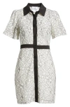 SAM EDELMAN SAM EDELMAN CONTRAST TRIM FLORAL LACE MINI SHIRTDRESS