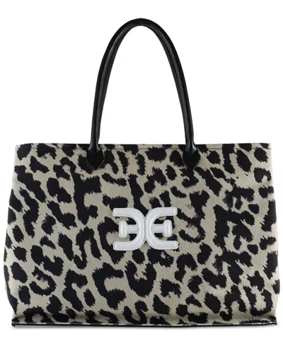 Sam Edelman Cooper Extra Large Logo Canvas Tote In Animal Print