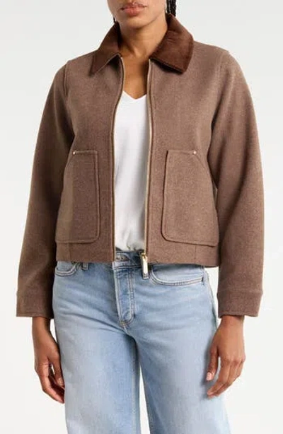 Sam Edelman Corduroy Collar Wool Blend Jacket In Brown