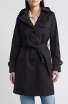 Sam Edelman Cotton Blend Trench Coat With Removable Hood In Black