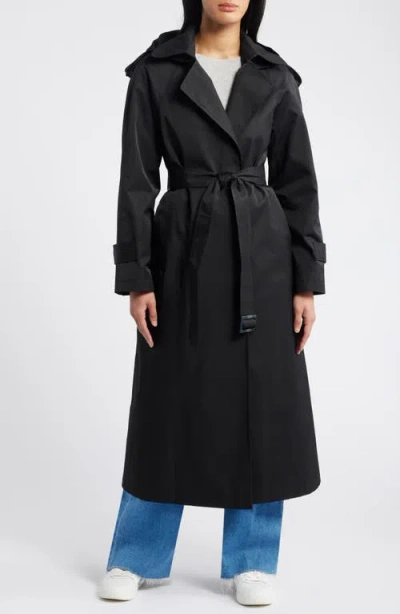 Sam Edelman Cotton Blend Trench Coat With Removable Hood In Black