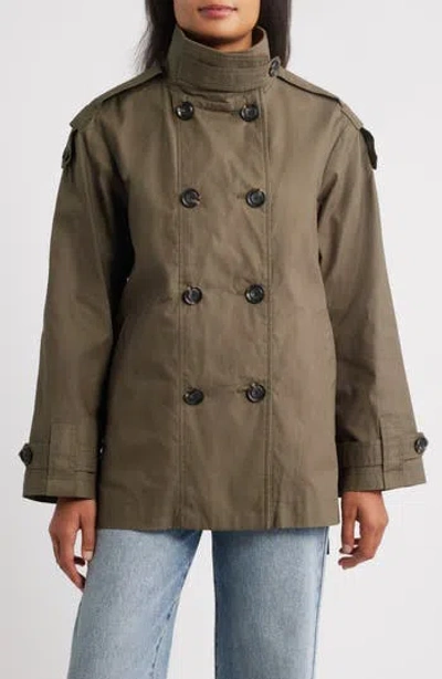 Sam Edelman Courduroy Stand Collar Cotton Trench Coat In Green