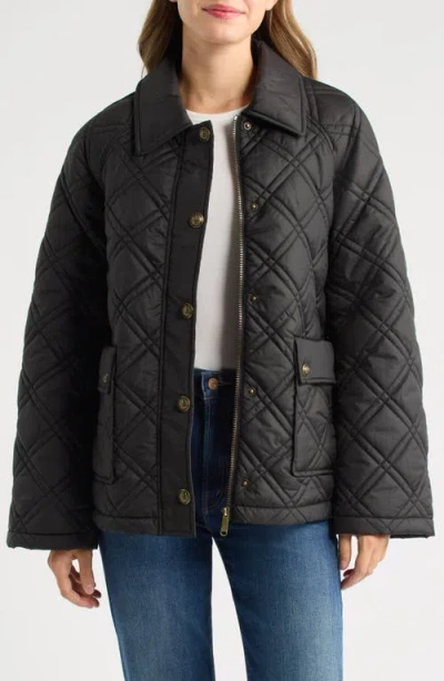 Sam Edelman Crest Quilted Snap Jacket In Black