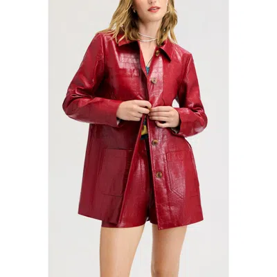 Sam Edelman Croc Embossed Faux Leather Jacket In Cranberry