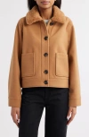 Sam Edelman Crop Jacket With Faux Shearling Collar In Brown