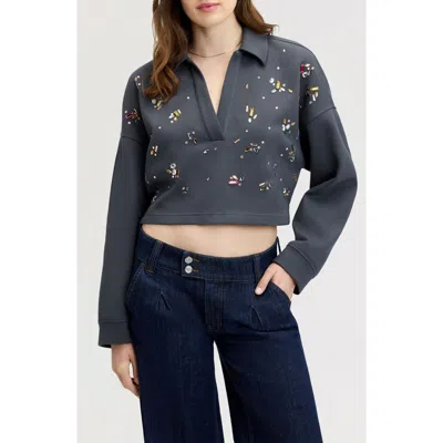 Sam Edelman Crystal Embellished Rugby Polo Sweater In Blue