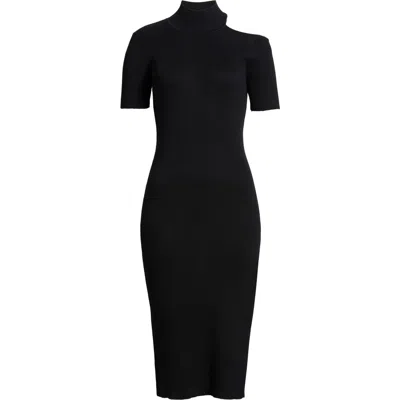 Sam Edelman Cutout Shoulder Rib Sweater Dress In Black
