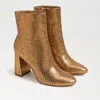 Sam Edelman Daria Block Heel Bootie Gold Snake Embossed Leather