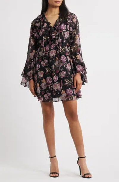 Sam Edelman Dark Rose Long Sleeve Minidress In Lavander Multi