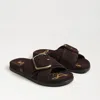 Sam Edelman Darla Buckle Slide Sandal Cafe Noir Suede In Brown