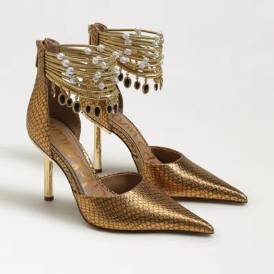 Sam Edelman Darra Ankle Gem Heel Medallion Gold Snake