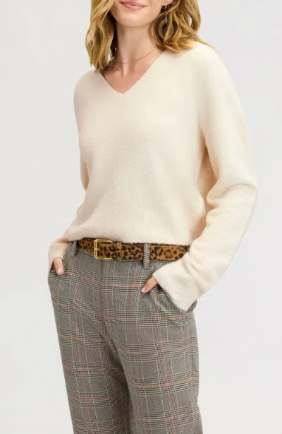 Sam Edelman Deep V-neck High Rib Sweater In Ecru