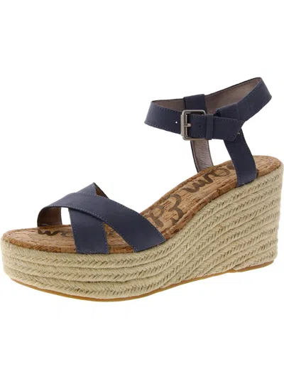 Sam Edelman Destin Womens Nubuck Ankle Strap Wedge Sandals In Blue