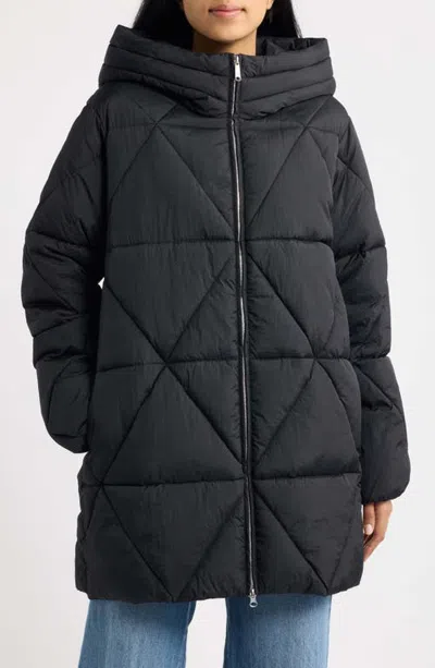 Sam Edelman Diamond Quilted Hooded Puffer Coat In Black