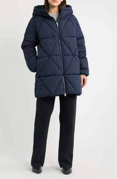 Sam Edelman Diamond Quilted Hooded Puffer Coat In Navy