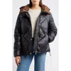 Sam Edelman Diamond Quilted Puffer Jacket With Faux Fur Hood In Black