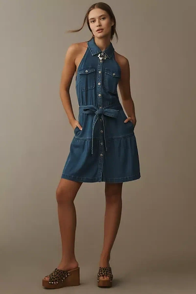 Sam Edelman Diana Sleeveless Collared Denim Mini Dress In Blue