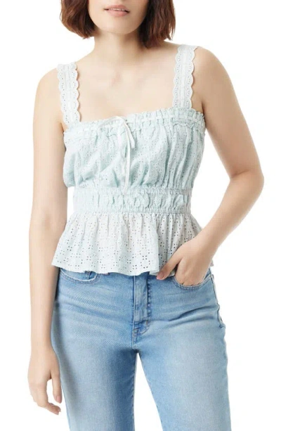 Sam Edelman Doria Embroidered Eyelet Cotton Peplum Top In Pastel Blue