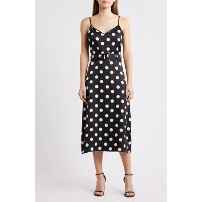 Sam Edelman Dot Belted Sleeveless Midi Dress In Black