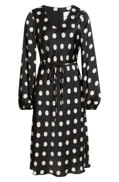 Sam Edelman Dot Long Sleeve Midi Dress In Black