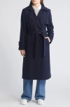 Sam Edelman Double Breasted Belted Trench Coat In Navy