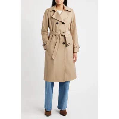 Sam Edelman Double Breasted Trench Coat With Faux Suede Detail In Neutral