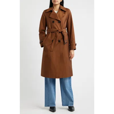 Sam Edelman Double Breasted Trench Coat With Faux Suede Detail In Brown