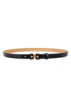 Sam Edelman Double E Logo Slim Leather Belt In Black