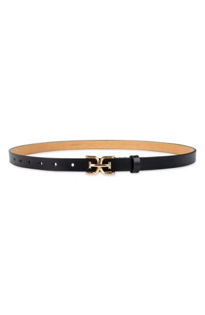 Sam Edelman Double E Logo Slim Leather Belt In Black