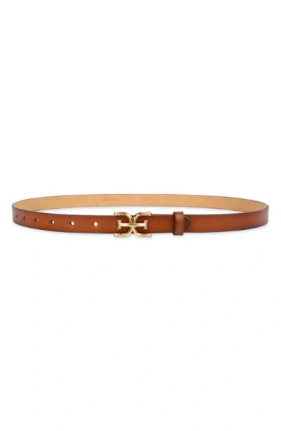 Sam Edelman Double E Logo Slim Leather Belt In Tan