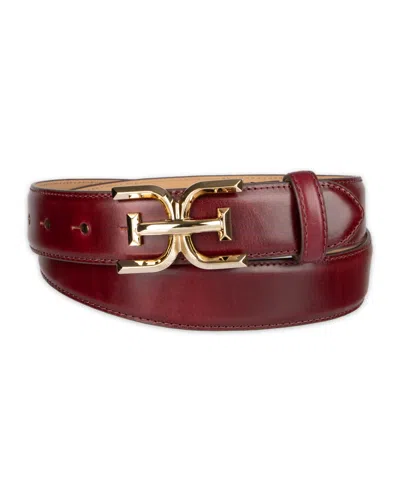 Sam Edelman Double-e Plaque High Shine Patent Leather Belt In Brown