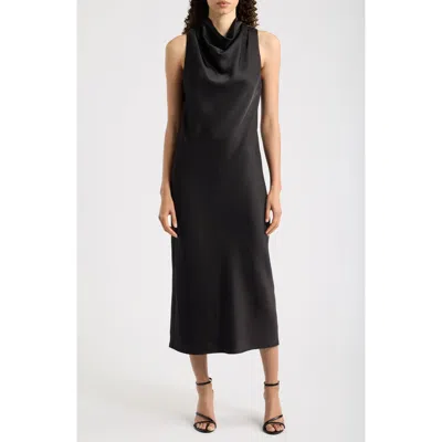 Sam Edelman Drape Neck Satin Maxi Dress In Black