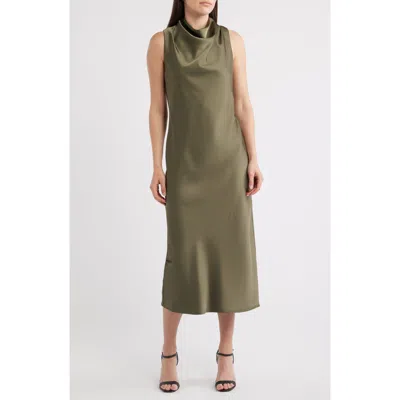 Sam Edelman Drape Neck Satin Midi Dress In Green