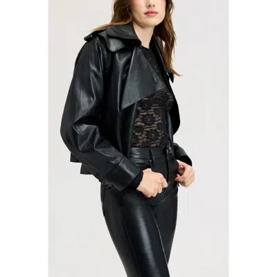 Sam Edelman Draped Faux Leather Jacket In True Black