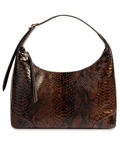 Sam Edelman Elaina Embossed-snake-texture Zip-top Medium Hobo Handbag In Brown