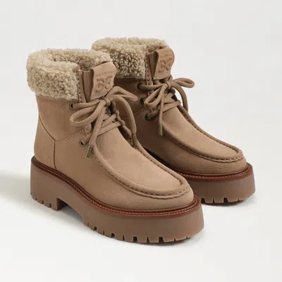 Sam Edelman Elara Lug Sole Bootie Almond Taupe Shearling/suede In Brown