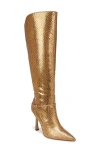 Sam Edelman Elia Pointed Toe Knee High Boot Gold Snake Embossed Leather In Medallion Gold