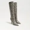 Sam Edelman Elia Pointed Toe Knee High Boot Roccia Grey Snake Print In Grey