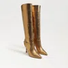Sam Edelman Elia Wide Calf Knee High Boot Gold Snake Embossed Leather