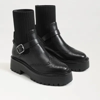Sam Edelman Elly Lug Sole Wingtip Ankle Boot Black Leather