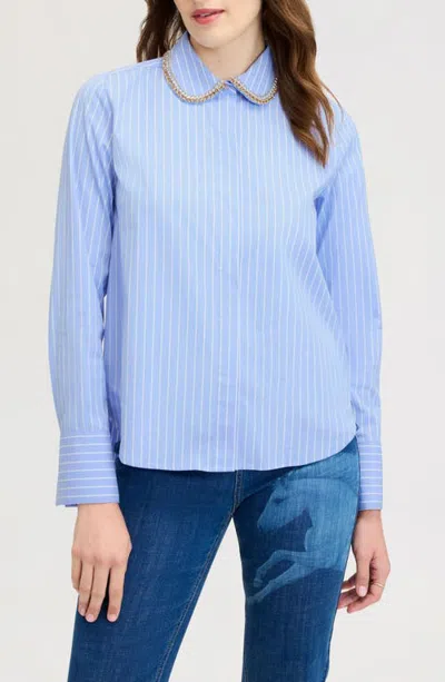 Sam Edelman Embellished Collar Striped Button-up Shirt In Blue