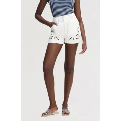 Sam Edelman Embroidered Eyelet Paperbag Waist Denim Shorts In White