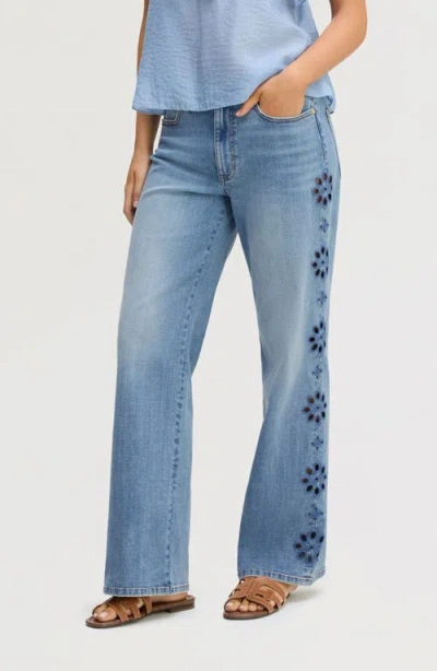 Sam Edelman Embroidered Eyelet Wide Leg Jeans In Blue