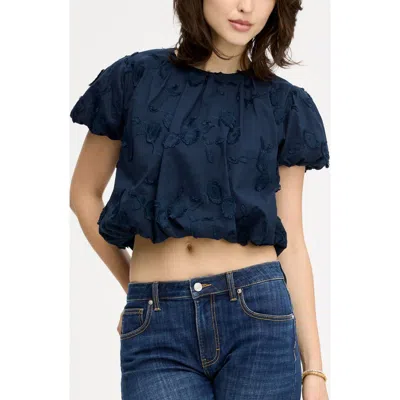 Sam Edelman Embroidered Floral Cotton Bubble Top In Blue