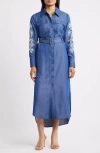 Sam Edelman Embroidered Long Sleeve Denim Shirtdress In Blue