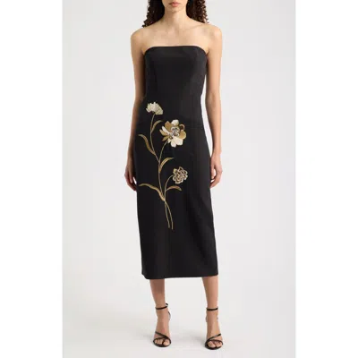 Sam Edelman Embroidered Placed Floral Strapless Dress In Black