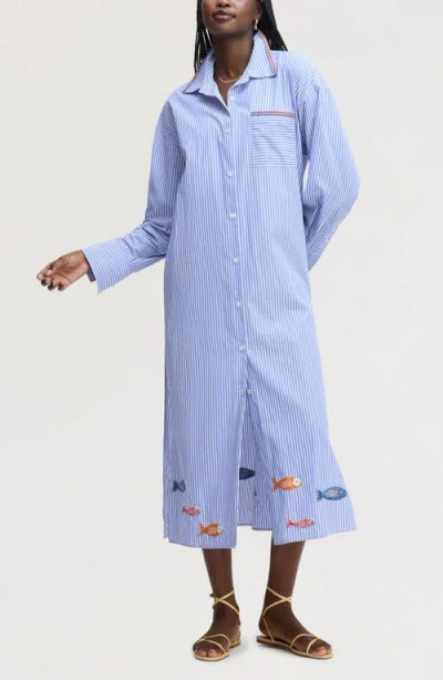 Sam Edelman Embroidered Sequin Oversize Cotton Shirtdress In Multi