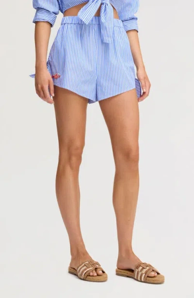 Sam Edelman Embroidered Sequin Stripe Cotton Poplin Shorts In Blue