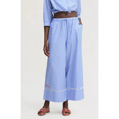 Sam Edelman Embroidered Sequin Stripe Wide Leg Pants In Blue